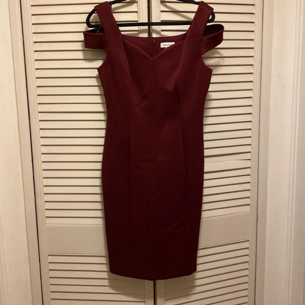 Burgandy cocktail dress.